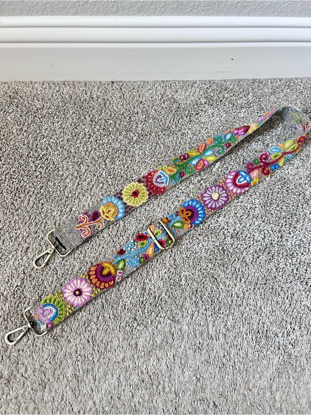 Madeline Parks Embroidered Floral Bag Strap Wool Colorful